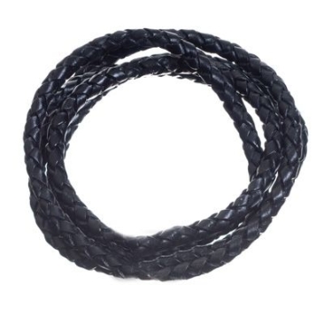 Lederen band, gevlochten, ca. 6 mm, lengte 1 m, zwart