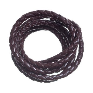 Leather strap, braided, approx. 5 mm, length 1 m, dark brown