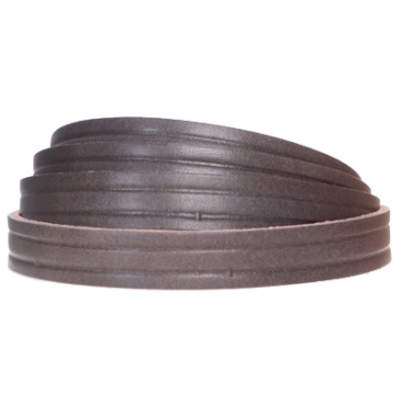 Ruban de cuir avec motif bandes, 10 x 2 mm, longueur 1 m, gris