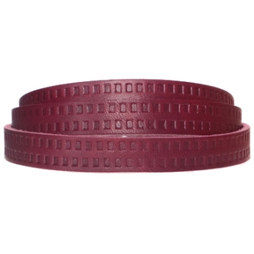 Leather strap with motif squares, 10 x 2 mm, length 1 m, dark red