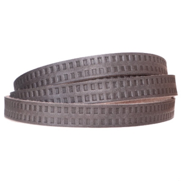 Leather strap with motif squares, 10 x 2 mm, length 1 m, grey