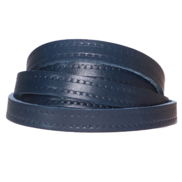 Leather strap with motif dots, 10 x 2 mm, length 1 m, dark blue