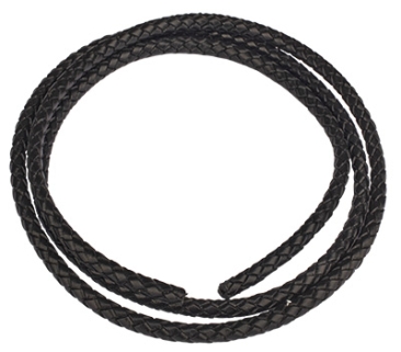Lederen band, gevlochten, diameter ca. 5 mm, lengte 1 m, zwart