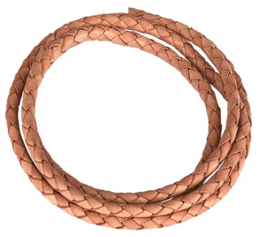 Lederband, geflochten, Durchmesser ca. 5  mm, Länge 1 m, naturfarben