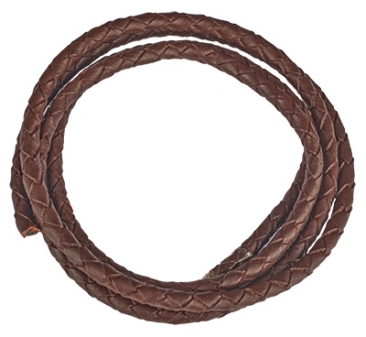 Lederen band, gevlochten, diameter ca. 5 mm, lengte 1 m, donkerbruin