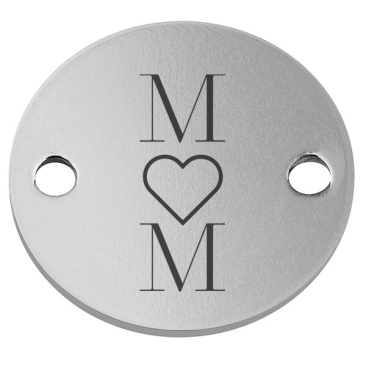 Edelstahl Coin Armbandverbinder Motiv "Mom ", Durchmesser 14 mm, silberfarben