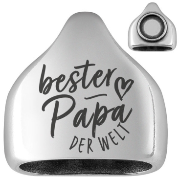 Individualisierbare Endkappe Motiv "Bester Papa der Welt" mit Fassung für runde Cabochons 12,1 mm, versilbert, für 10 mm Segeltau