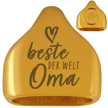 Individualisierbare Endkappe Motiv "Beste Oma der Welt" mit Fassung für runde Cabochons 12,1 mm, vergoldet, für 10 mm Segeltau