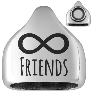 Individualisierbare Endkappe Motiv "Forever Friends" mit Fassung für runde Cabochons 12,1 mm, versilbert, für 10 mm Segeltau