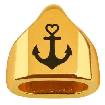 End cap with engraving "Anchor", 13 x 13.5 mm, gold-plated, suitable for 5 mm sail rope