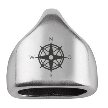 End cap with engraving "Compass rose", 13 x 13.5 mm, silver-plated, suitable for 5 mm sail rope
