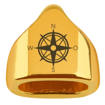 End cap with engraving "Compass rose", 13 x 13.5 mm, gold-plated, suitable for 5 mm sail rope