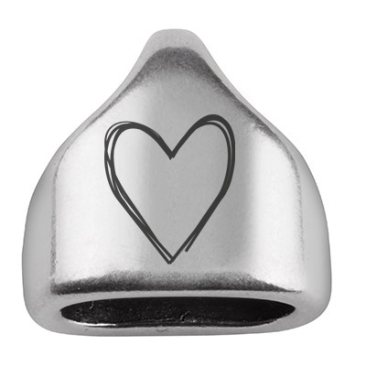 Embout avec gravure "cœur", 13 x 13,5 mm, argenté, convient pour corde à voile de 5 mm