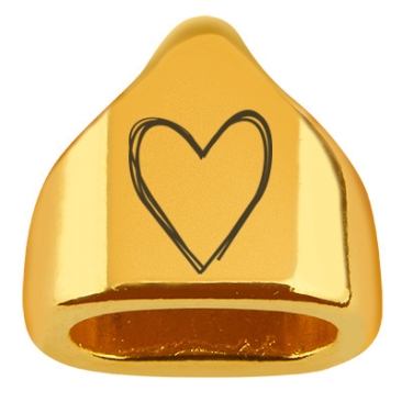 End cap with engraving "Heart", 13 x 13.5 mm, gold-plated, suitable for 5 mm sail rope