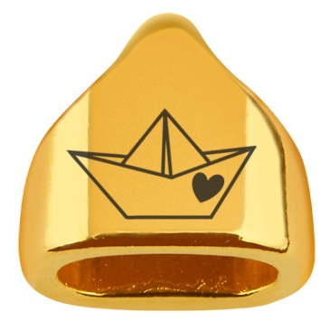 End cap with engraving "Paper boat", 13 x 13.5 mm, gold-plated, suitable for 5 mm sail rope
