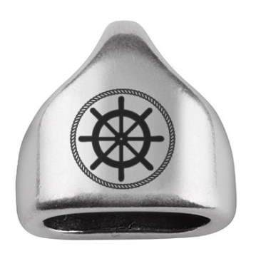 End cap with engraving "Steering wheel", 13 x 13.5 mm, silver-plated, suitable for 5 mm sail rope