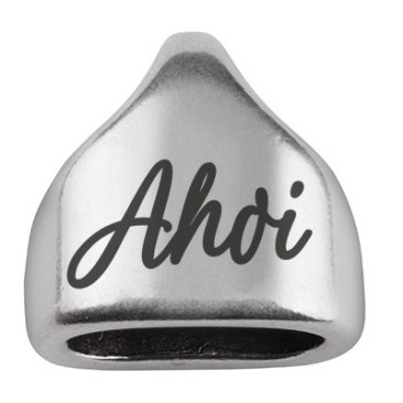 Endkappe mit Gravur "Ahoi", 13 x 13,5 mm, versilbert, geeignet für 5 mm Segelseil