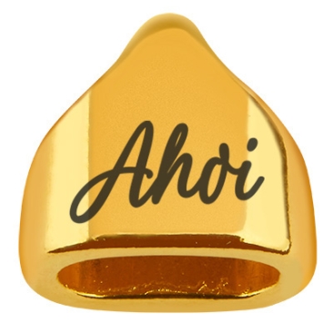 Endkappe mit Gravur "Ahoi", 13 x 13,5 mm, vergoldet, geeignet für 5 mm Segelseil