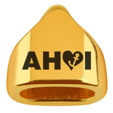 Endkappe mit Gravur "Ahoi", 13 x 13,5 mm, vergoldet, geeignet für 5 mm Segelseil