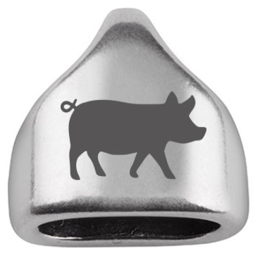 Embout avec gravure "cochon", 13 x 13,5 mm, argenté, convient pour corde à voile de 5 mm