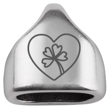 End cap with engraving "Heart with lucky clover", 13 x 13.5 mm, silver-plated, suitable for 5 mm sail rope