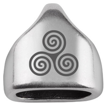 Eindkapje met gravure "Triskele" Keltisch gelukssymbool, 13 x 13,5 mm, verzilverd, geschikt voor 5 mm zeiltouw