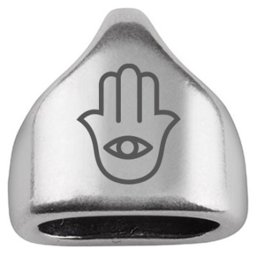 End cap with engraving "Hamsa", 13 x 13.5 mm, silver-plated, suitable for 5 mm sail rope