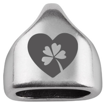 End cap with engraving "Heart with cloverleaf", 13 x 13.5 mm, silver-plated, suitable for 5 mm sail rope