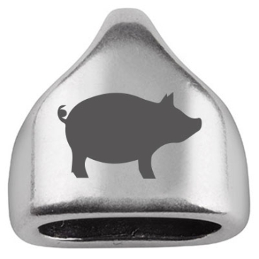 Endkappe mit Gravur "Schwein", 13 x 13,5 mm, versilbert, geeignet für 5 mm Segelseil