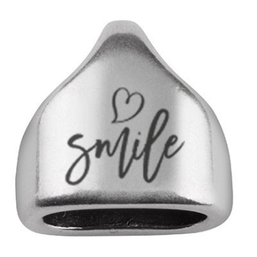 Embout avec gravure "Smile", 13 x 13,5 mm, argenté, convient pour corde à voile de 5 mm