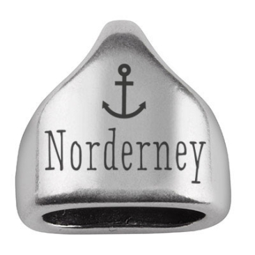 Endkappe mit Gravur "Norderney" mit Anker, 13 x 13,5 mm, versilbert, geeignet für 5 mm Segelseil