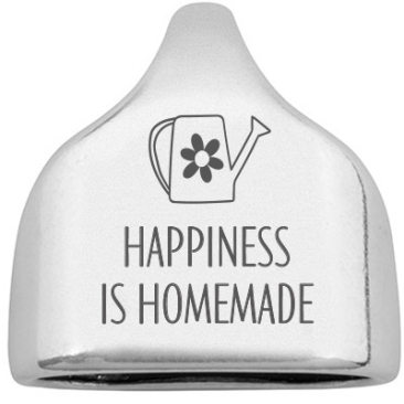 Eindkapje met gravure "Happiness Is Homemade", 22,5 x 23 mm, verzilverd, geschikt voor 10 mm zeiltouw