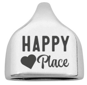 Eindkap met gravure "Happy Place", 22,5 x 23 mm, verzilverd, geschikt voor 10 mm zeiltouw