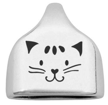 End cap with engraving "Cat", 22.5 x 23 mm, silver-plated, suitable for 10 mm sail rope