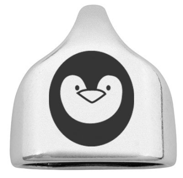 Endkappe mit Gravur "Pinguin", 22,5 x 23 mm, versilbert, geeignet für 10 mm Segelseil
