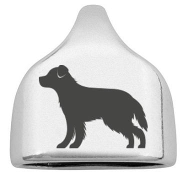 Endkappe mit Gravur Hunderasse "Australian Shepherd", versilbert,  22,5 x 23 mm, geeignet für 10 mm Segelseil