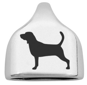 Endkappe mit Gravur Hunderasse "Beagle", versilbert,  22,5 x 23 mm, geeignet für 10 mm Segelseil