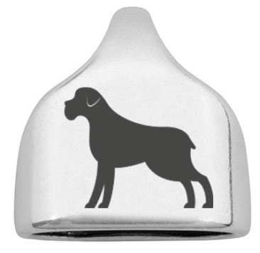 Endkappe mit Gravur Hunderasse "Cane Corso", versilbert,  22,5 x 23 mm, geeignet für 10 mm Segelseil