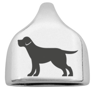 Endkappe mit Gravur Hunderasse "Labrador", versilbert,  22,5 x 23 mm, geeignet für 10 mm Segelseil
