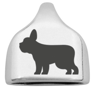 Endkappe mit Gravur Hunderasse "Französische Bulldogge", versilbert,  22,5 x 23 mm, geeignet für 10 mm Segelseil