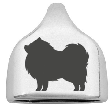 Endkappe mit Gravur Hunderasse "Pomeranian", versilbert,  22,5 x 23 mm, geeignet für 10 mm Segelseil