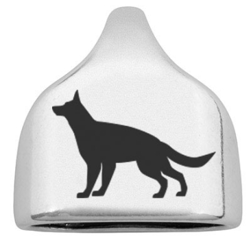 Endkappe mit Gravur Hunderasse "Schäferhund", versilbert,  22,5 x 23 mm, geeignet für 10 mm Segelseil
