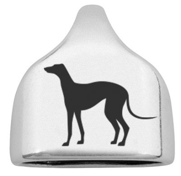 Endkappe mit Gravur Hunderasse "Windhund", versilbert,  22,5 x 23 mm, geeignet für 10 mm Segelseil