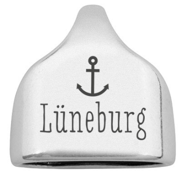 Endkappe mit Gravur "Lüneburg" mit Anker, 22,5 x 23 mm, versilbert, geeignet für 10 mm Segelseil
