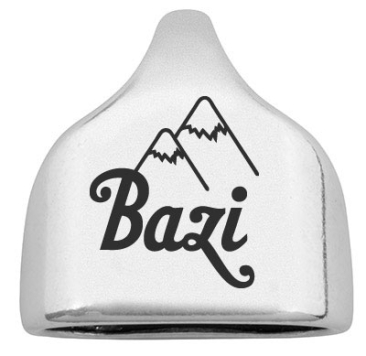 Endkappe mit Gravur "Bazi" mit Bergen, 22,5 x 23 mm, versilbert, geeignet für 10 mm Segelseil
