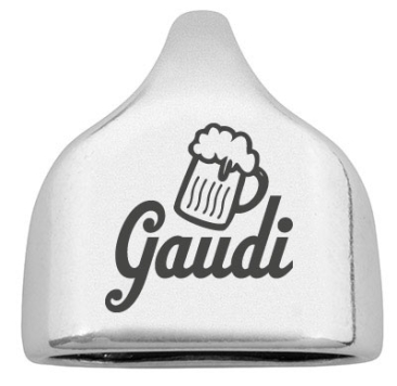 Endkappe mit Gravur "Gaudi" mit Bierkrug, 22,5 x 23 mm, versilbert, geeignet für 10 mm Segelseil