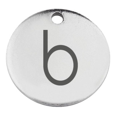 Stainless steel pendant, round, diameter 15 mm, motif letter b, silver-coloured