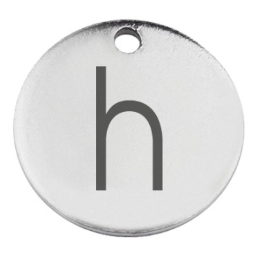 Stainless steel pendant, round, diameter 15 mm, motif letter h, silver-coloured