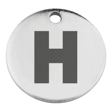 Stainless steel pendant, round, diameter 15 mm, motif letter H, silver-coloured