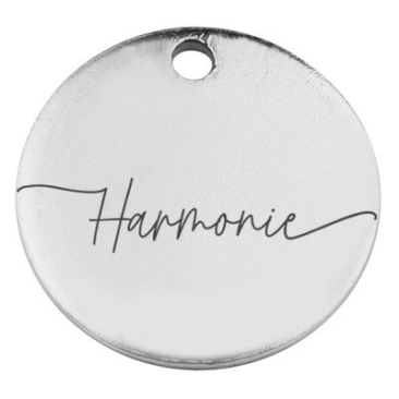 Edelstahl Anhänger "Harmonie", für Geburtssteinketten, Rund, Durchmesser 15 mm, silberfarben
